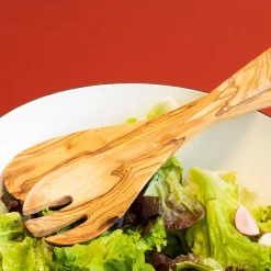 Waschbär Salatbesteck aus Olivenholz. Outlet