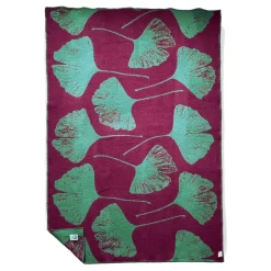 Waschbär Wolldecke Plaid »Ginkgo«, Entengrün/Bordeaux. New